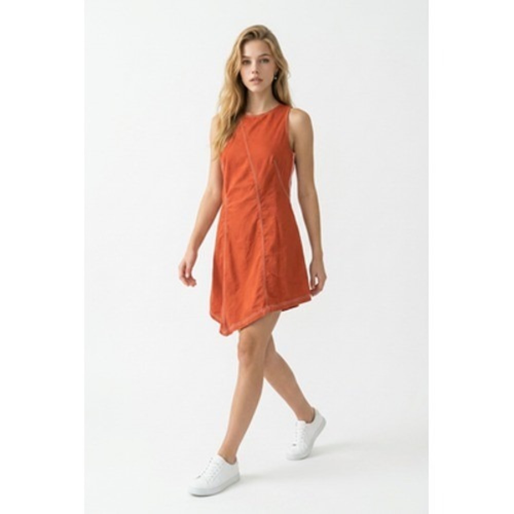 Maeve Dress Women 4P Orange Linen Cotton A-Line Mini Sleeveless Zip Back